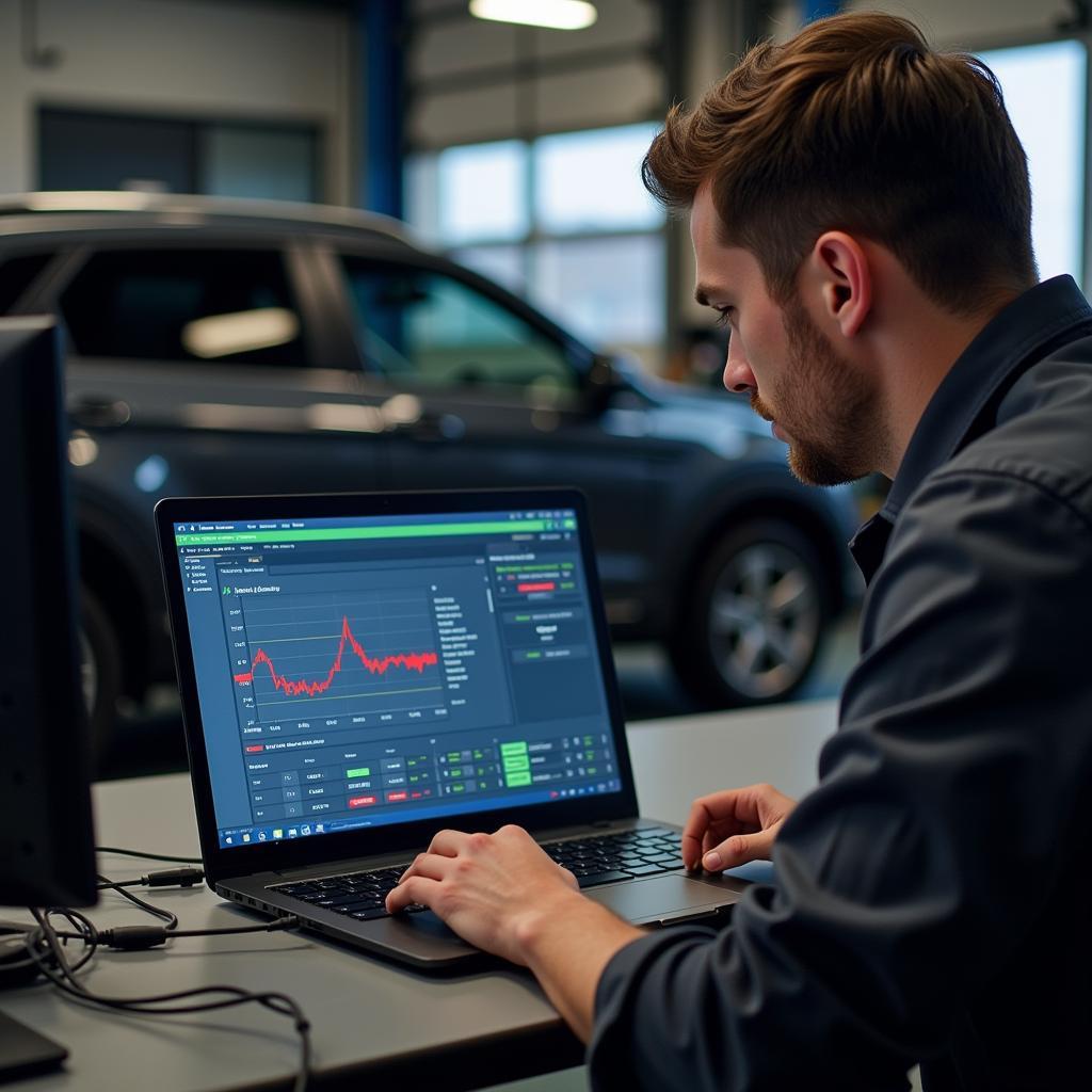 Mechanic Analyzing Diagnostic Data