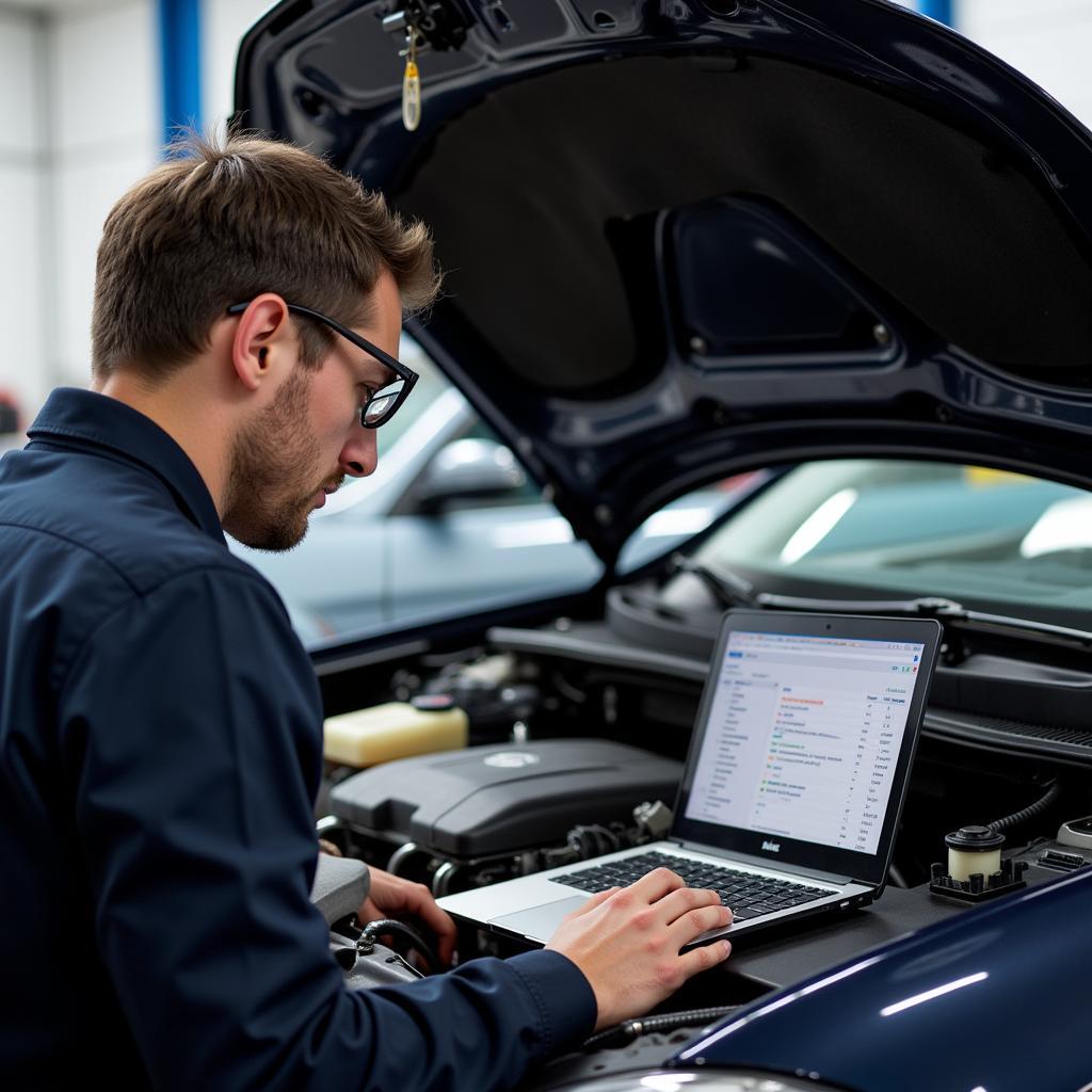 Mechanic Using Car Diagnostic Software with Help from Forum