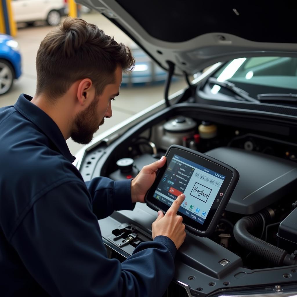 Mechanic Using a Car Diagnostic Tool