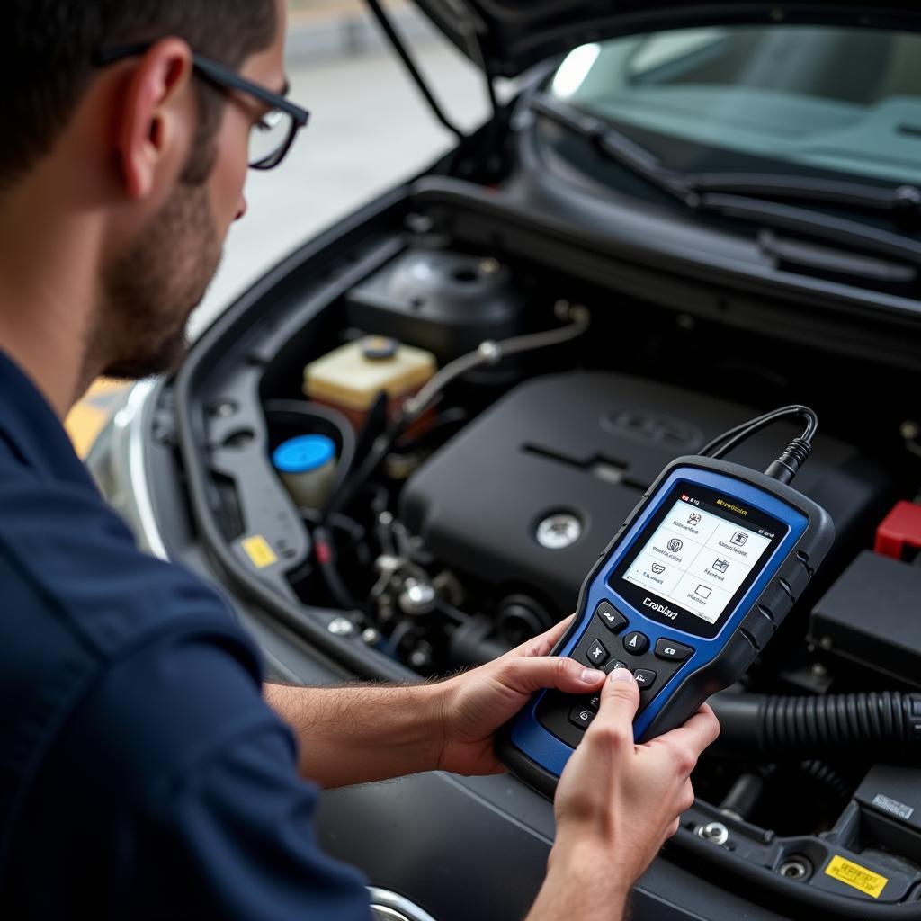 Mechanic Diagnosing a Car