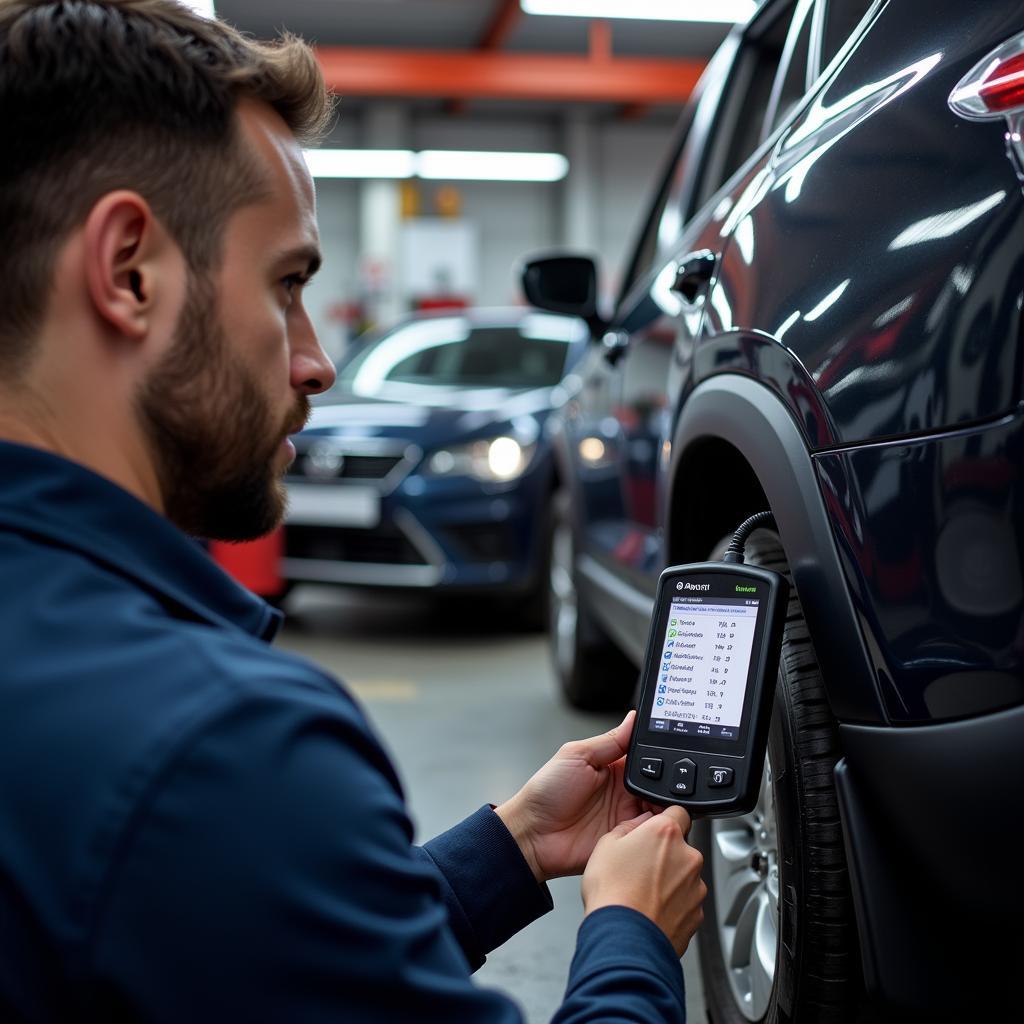 Mechanic Using a Car Diagnostic Tool