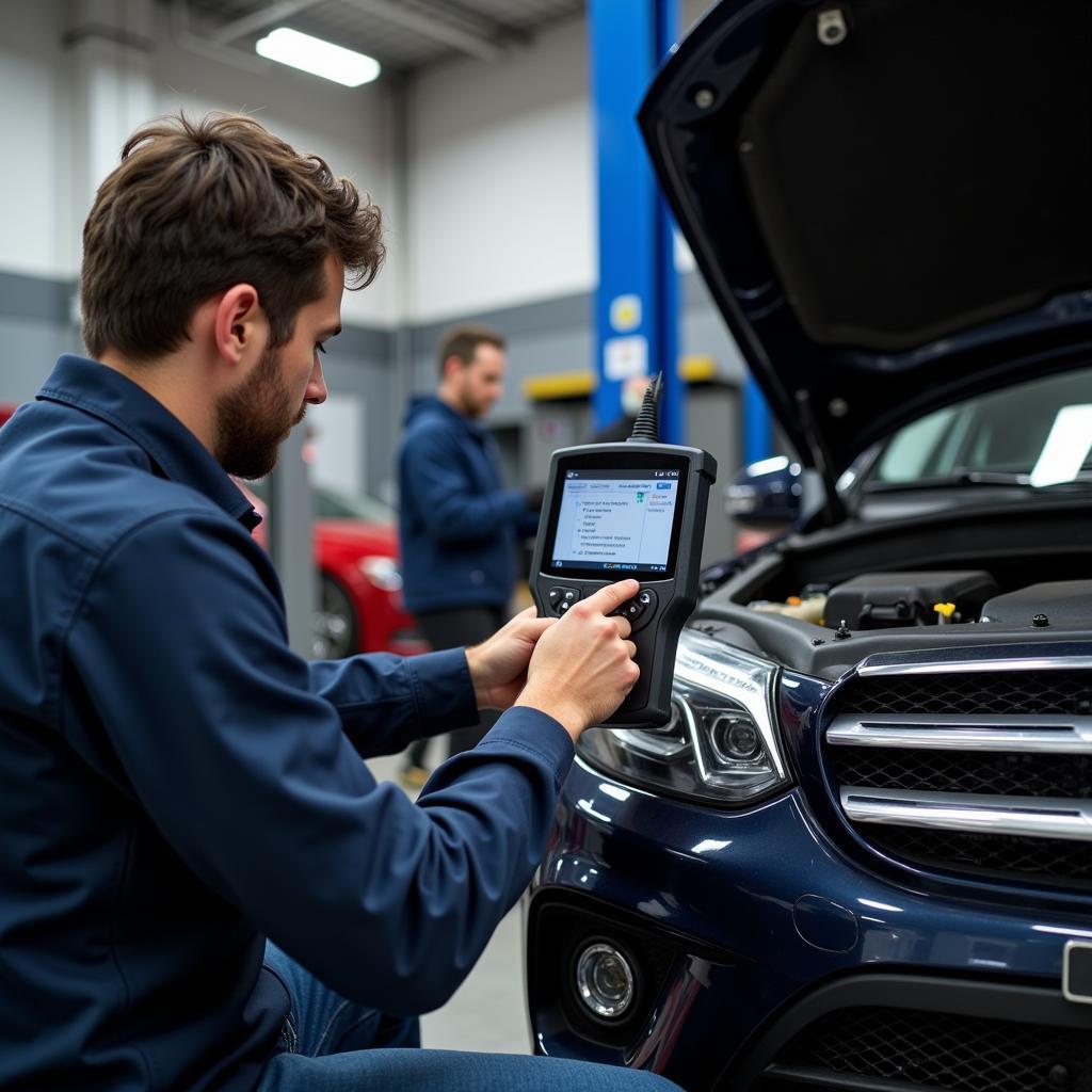  Mechanic Using Diagnostic Tool