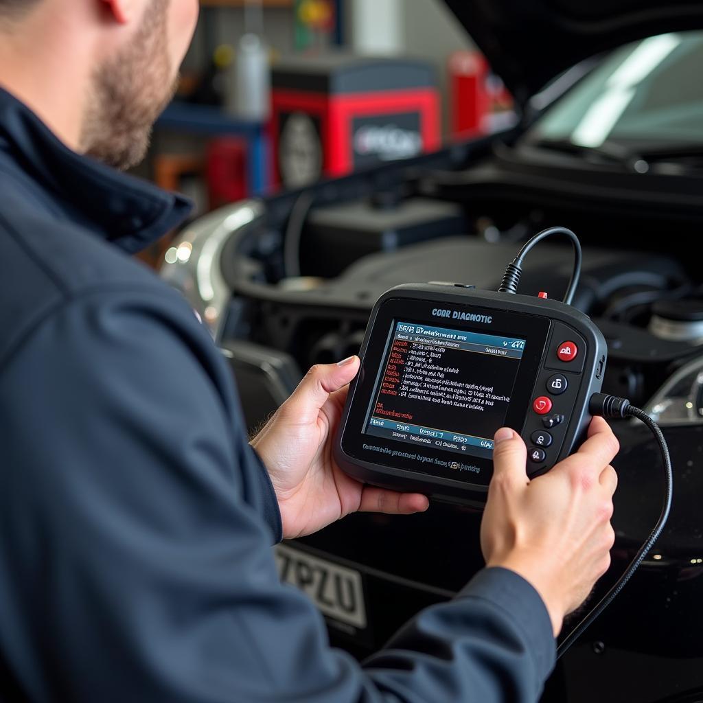 Mechanic Using Car Scanner to Diagnose Car Problems