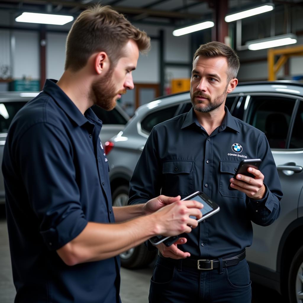 Mechanic using Carly to diagnose a BMW