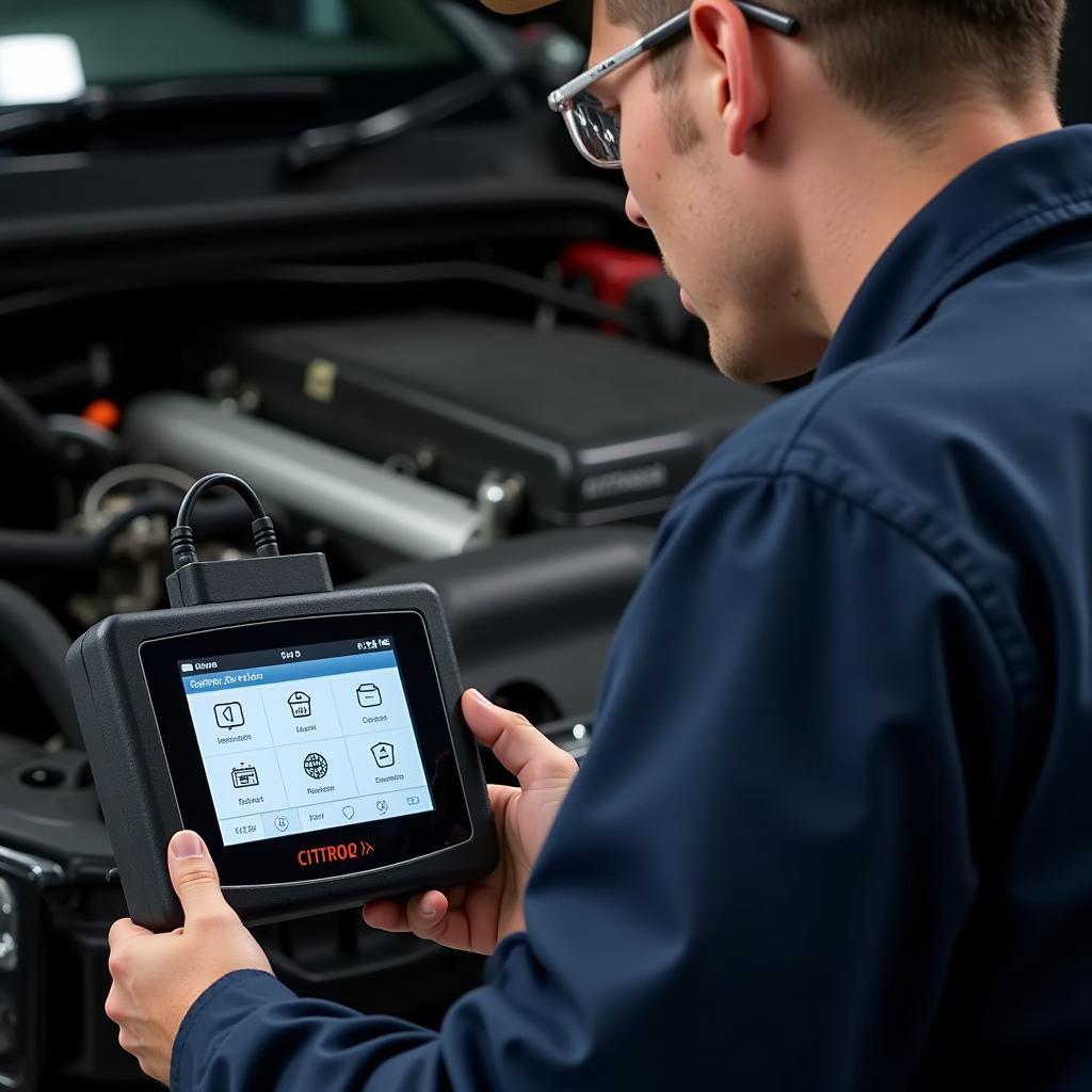 Mechanic Using Citroen Diagnostic Tool