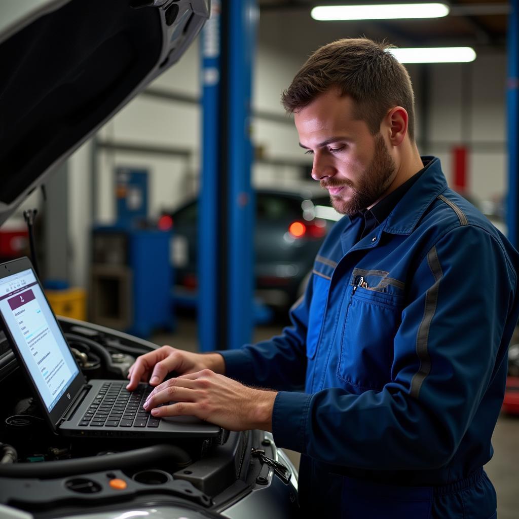 Mechanic Using Diagnostic App