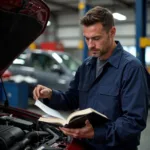 Mechanic Consulting a Diagnostic Code Book