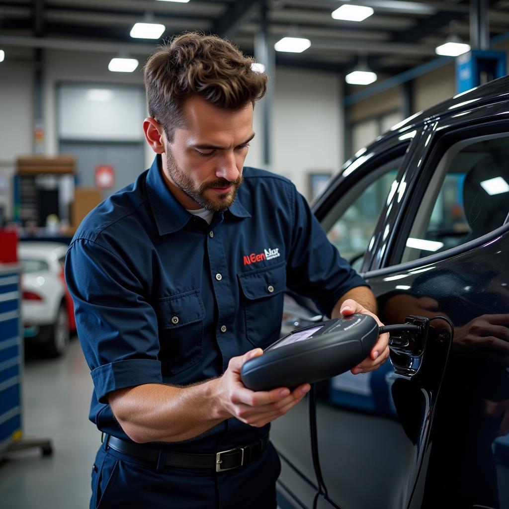 Mechanic Using Advanced Diagnostic Equipment