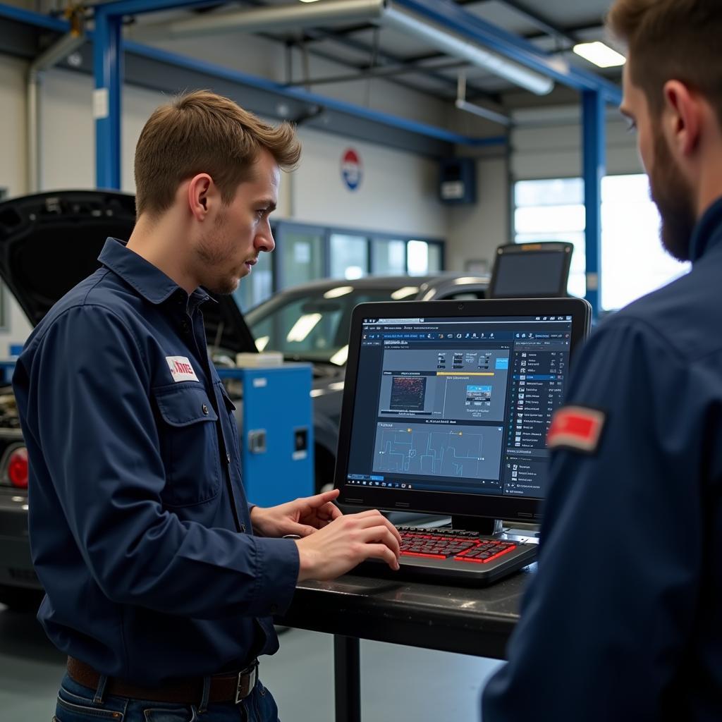 Mechanic Using Diagnostic PC in Garage