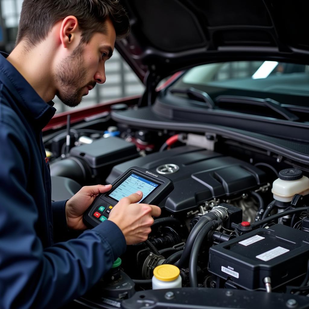 Mechanic Using Diagnostic Scanner