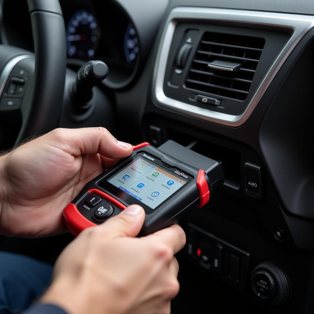 Mechanic Using a Diagnostic Scanner on a Car