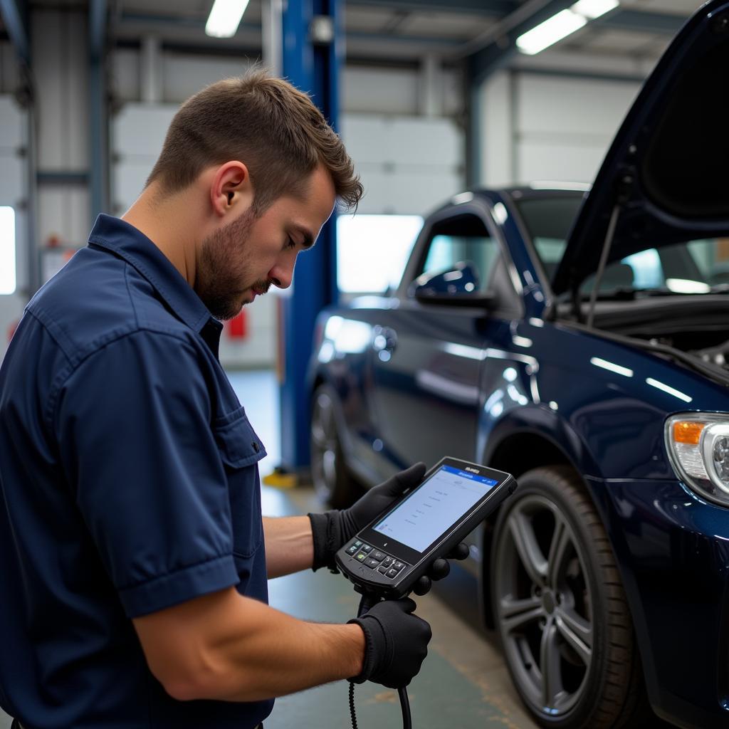 Mechanic Using a Diagnostic Scanner