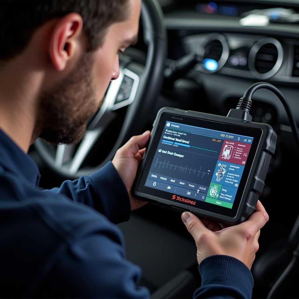 Mechanic Using Diagnostic Scanner