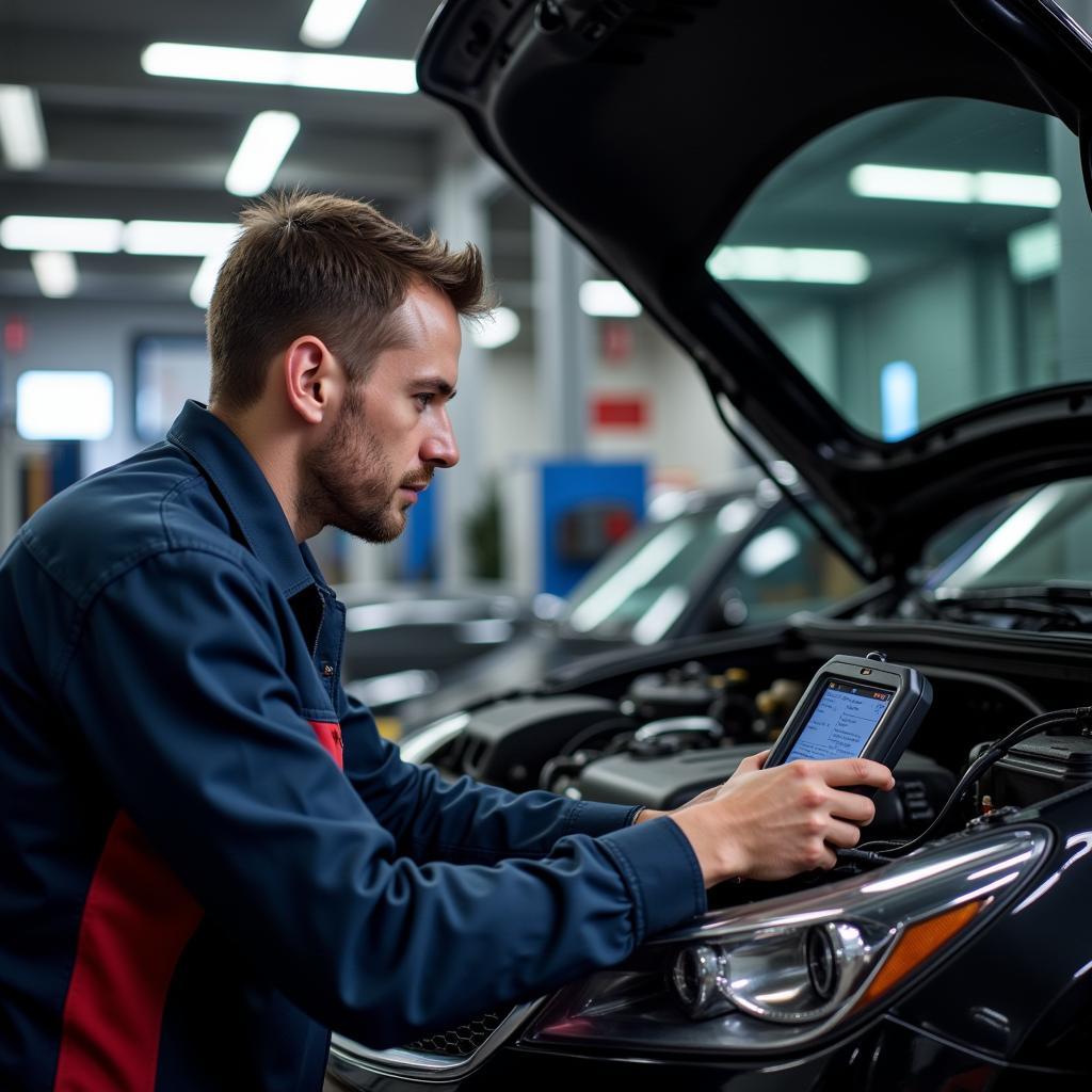 Mechanic Using Diagnostic Scanner