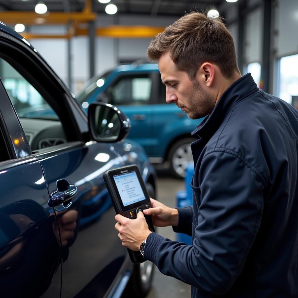 Mechanic Using Diagnostic Scanner on a 2018 Car