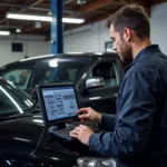 Mechanic Using a Diagnostic Scanner on a Car