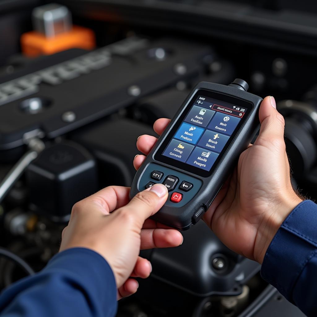 Mechanic Using Diagnostic Scanner