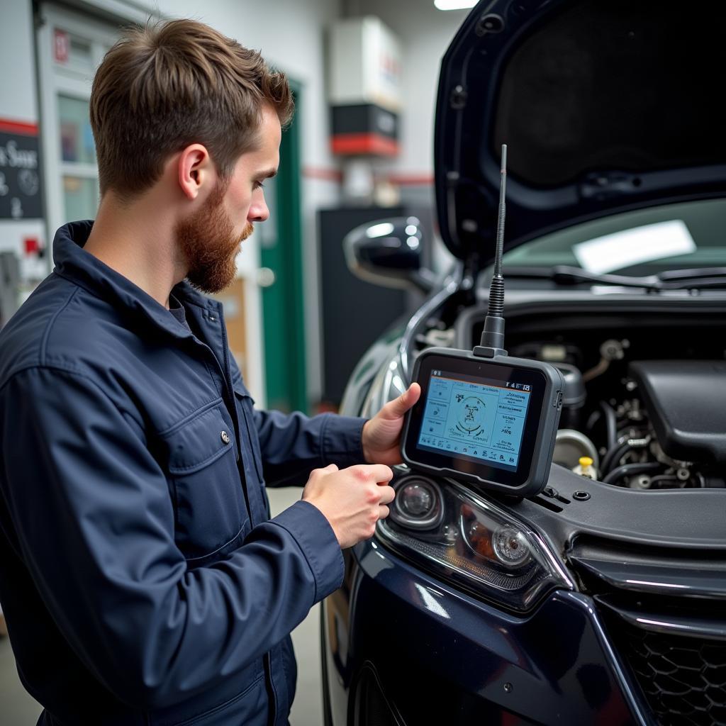 Mechanic Using Diagnostic Scanner