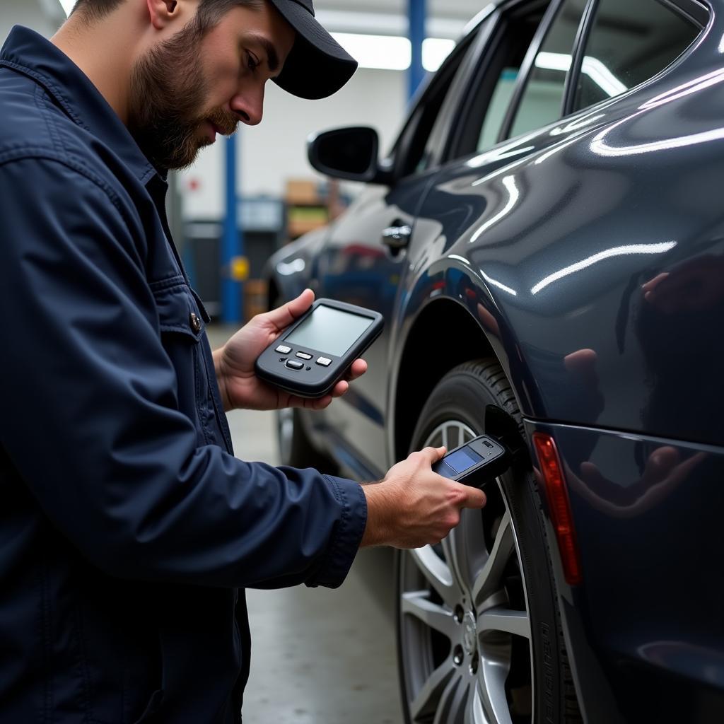 Mechanic Using a Diagnostic Scanner on a Vehicle