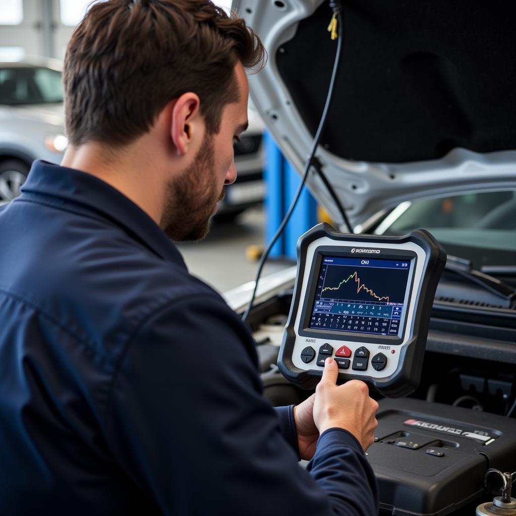 Mechanic Using a Diagnostic Scanner on a Car