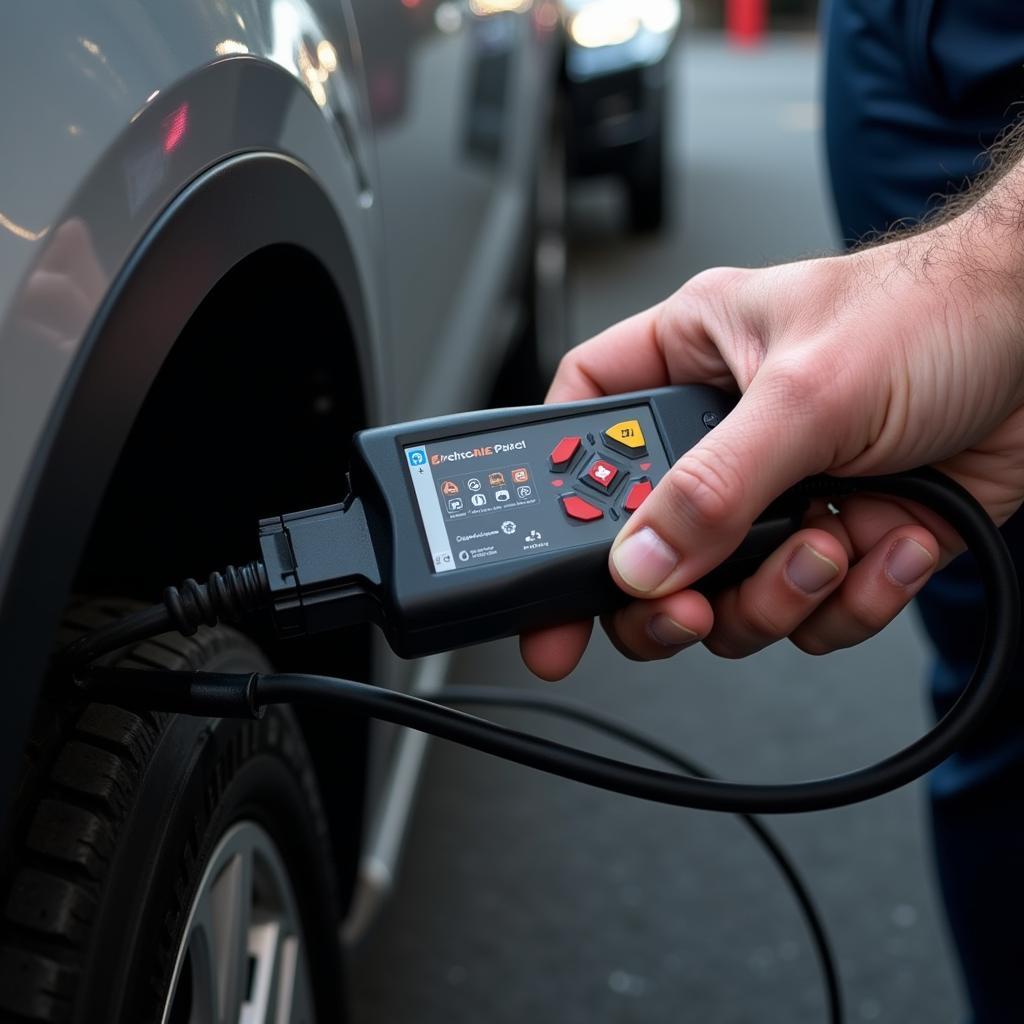 Mechanic Using a Diagnostic Scanner on a Car