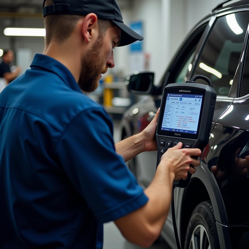 Mechanic Using a Professional Diagnostic Scanner