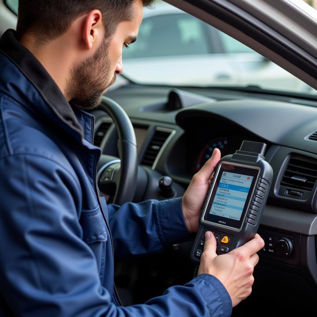 Mechanic Using a Diagnostic Scanner on a Car