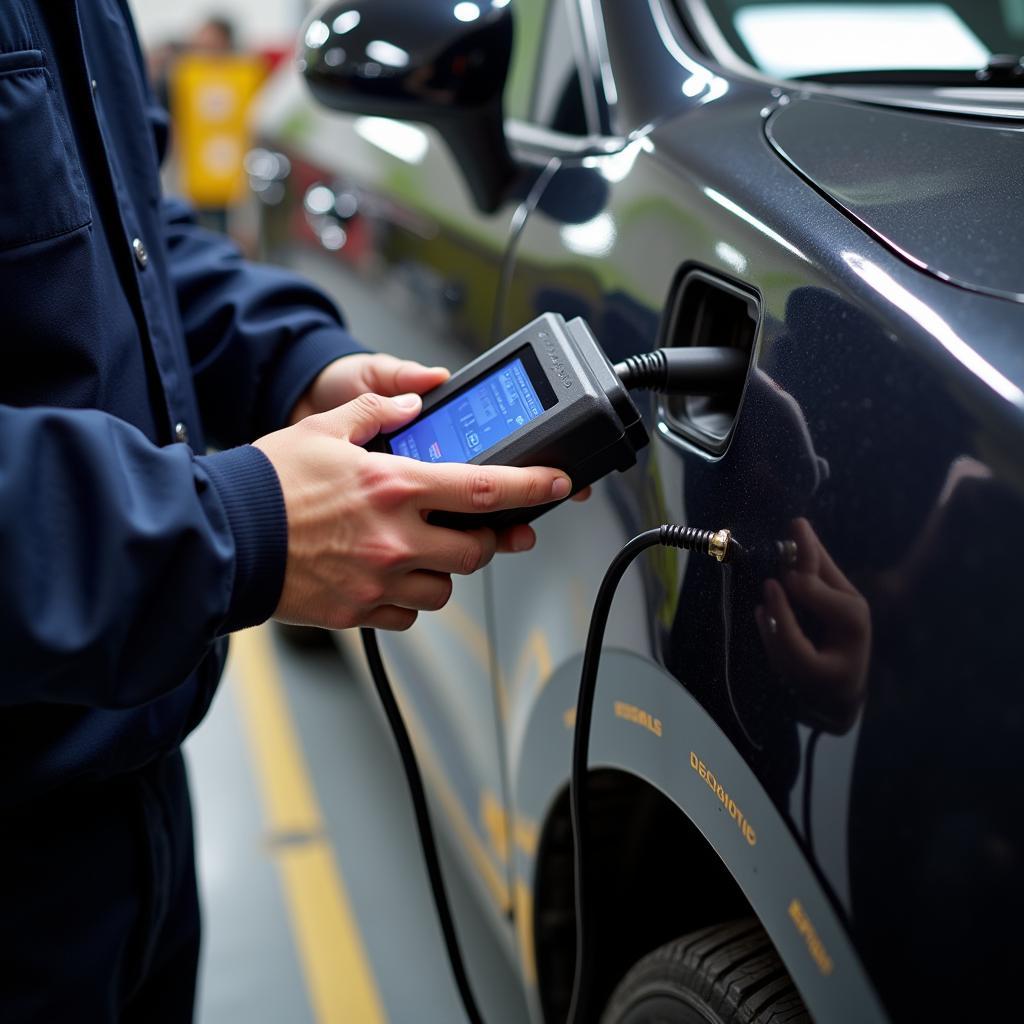 Mechanic Using Diagnostic Scanner