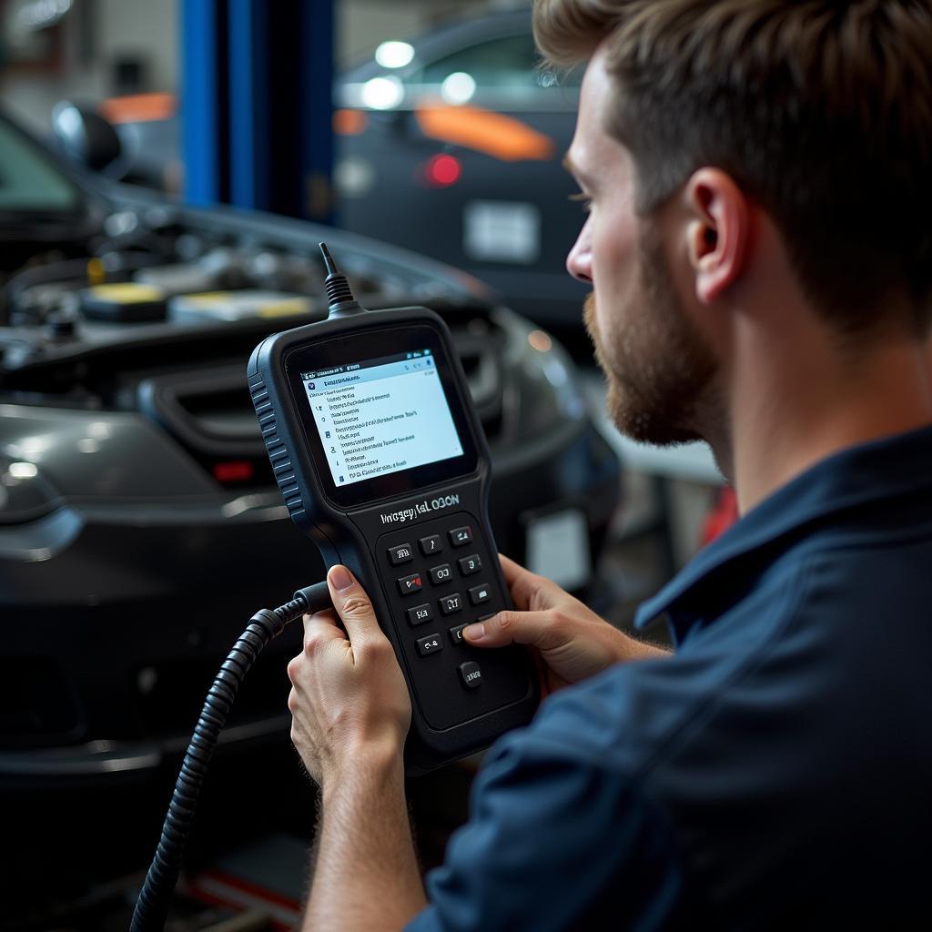 Mechanic Using Diagnostic Scanner