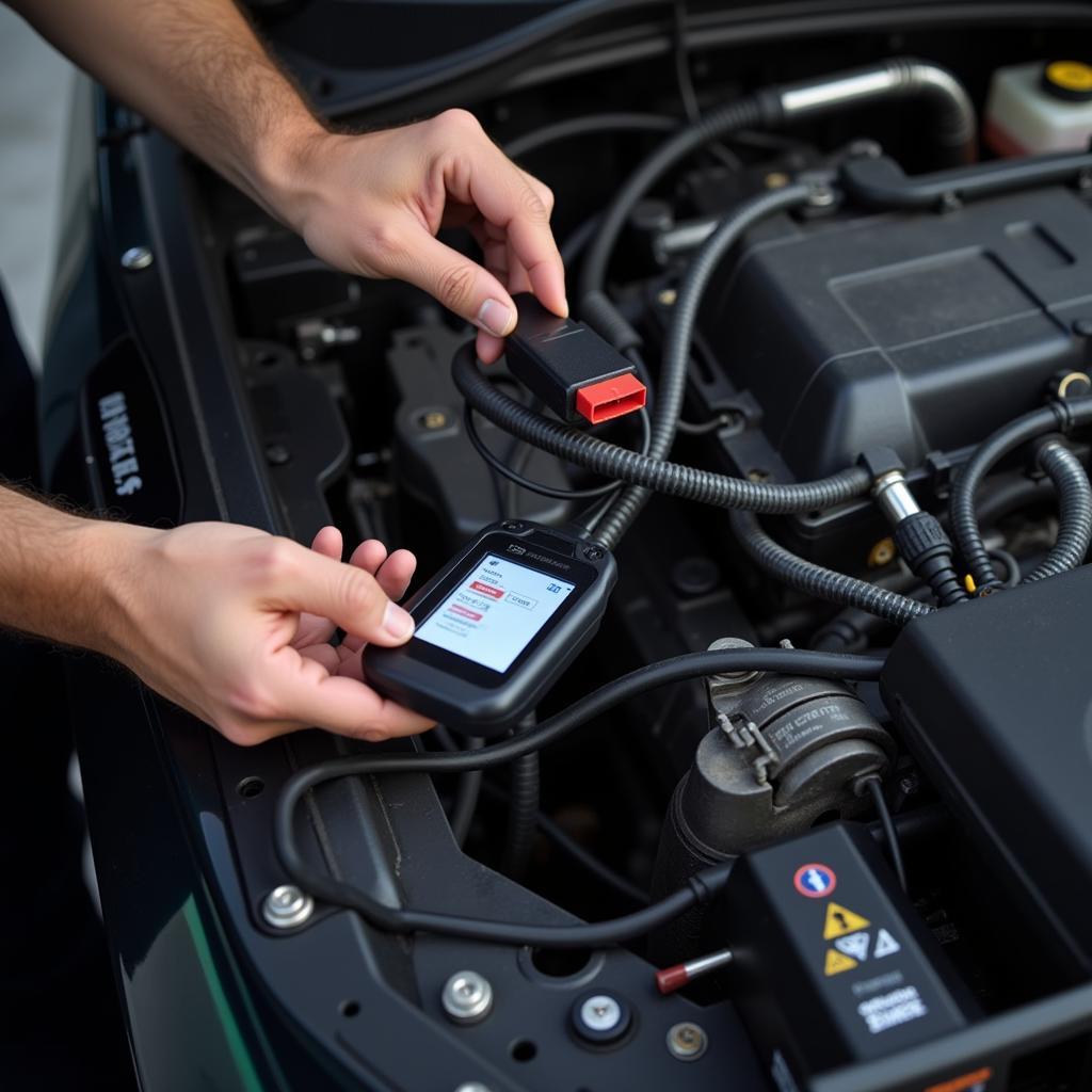 Mechanic Performing a Diagnostic Scan on a Car