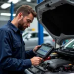 Mechanic Performing Diagnostics Car Test