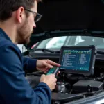 Mechanic Using a Diagnostic Scanner