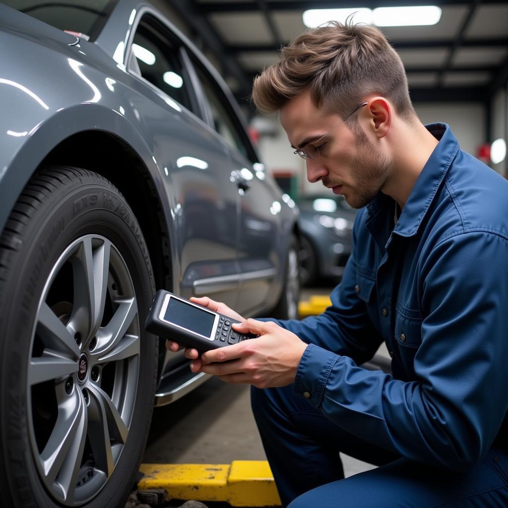 Mechanic Using Diagnostic Scanner