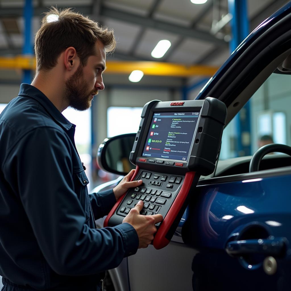 Mechanic Performing Car Diagnostic Test