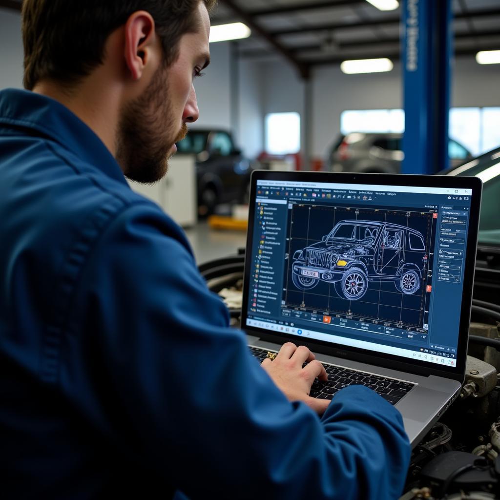 Mechanic Using Professional Diagnostic Software