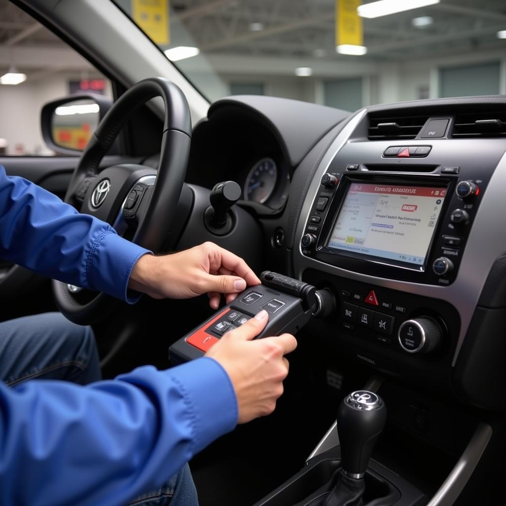 Mechanic Using Diagnostic Software on Toyota