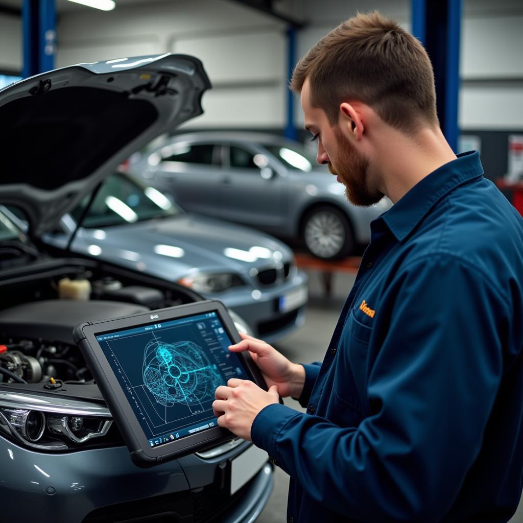 Professional Mechanic using Diagnostic Tool