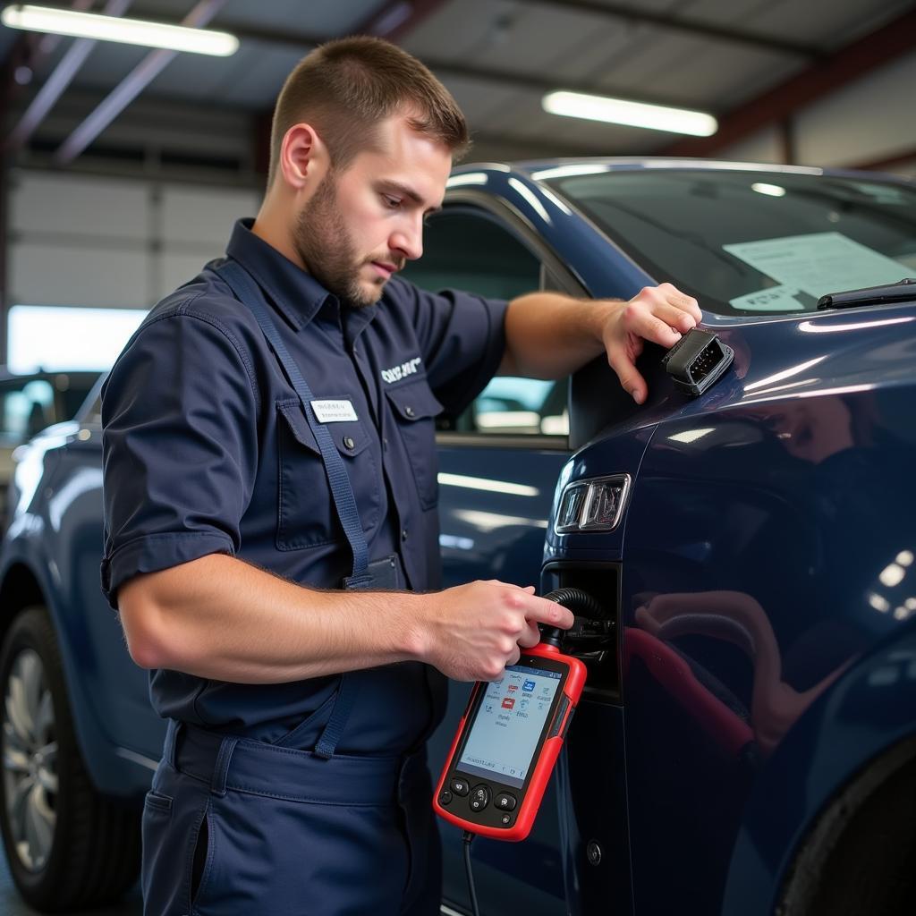 Mechanic Using a Diagnostic Tool