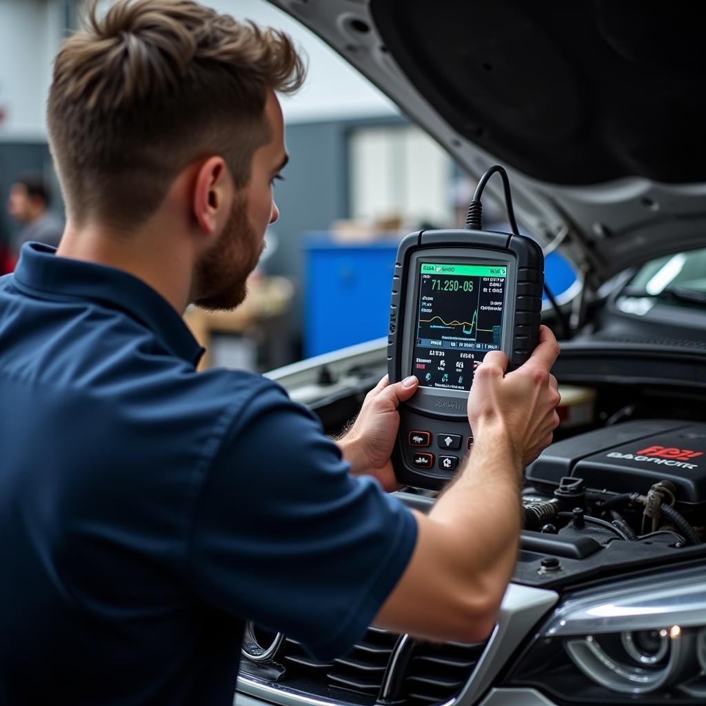 Mechanic Using Diagnostic Tool to Identify Battery Drain