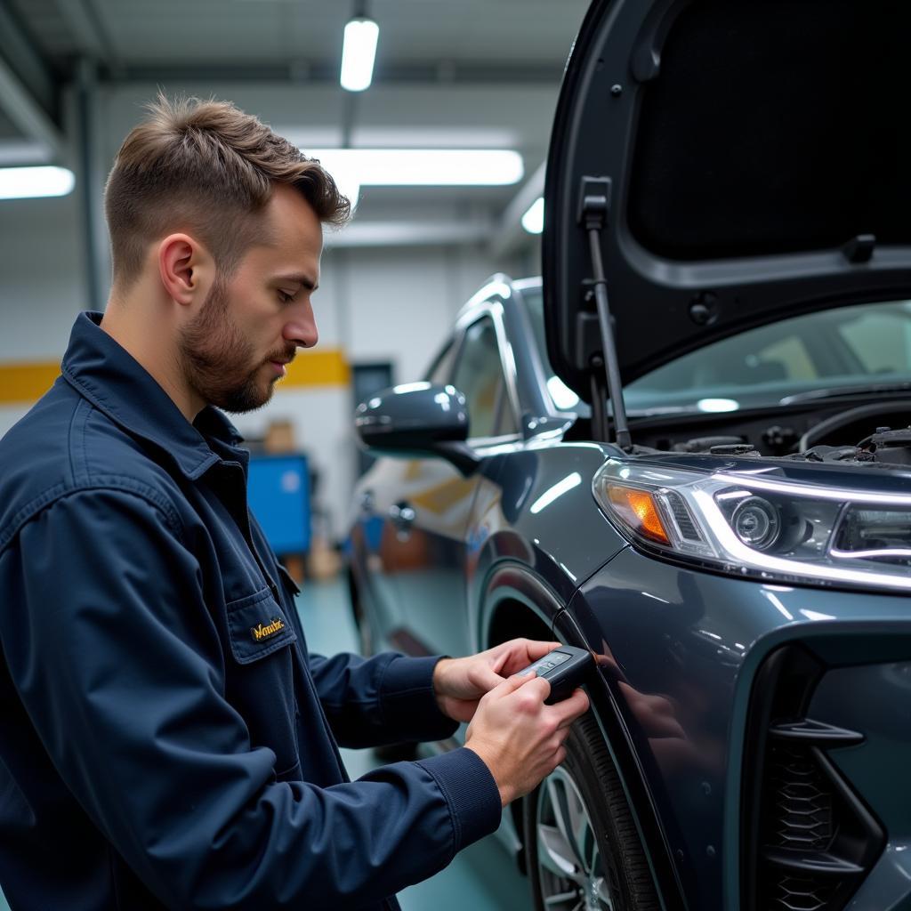 Mechanic Using a Diagnostic Tool