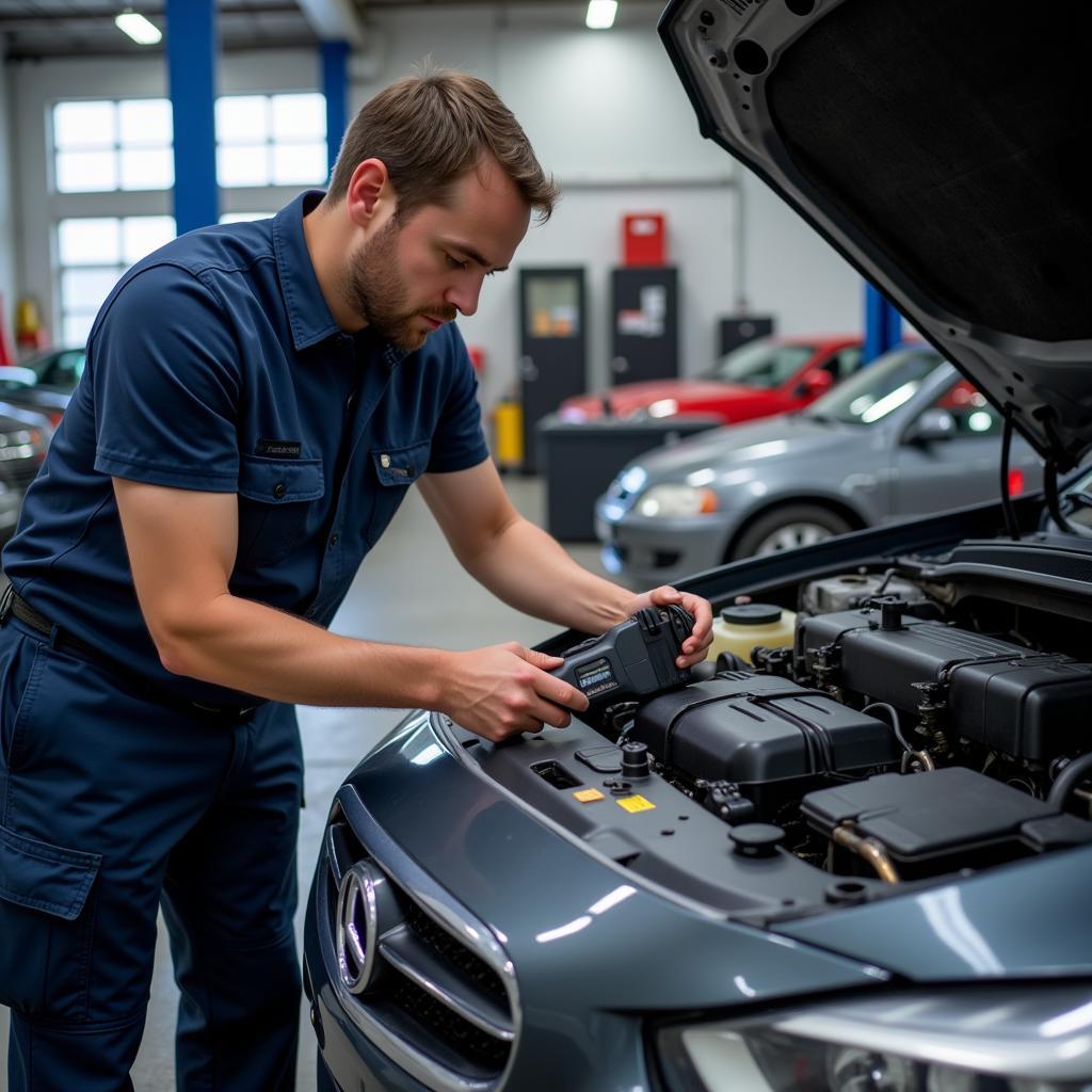 Mechanic Using a Diagnostic Tool