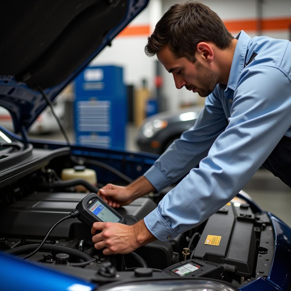 Mechanic Performing Car Diagnostic Test