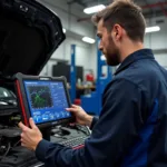 Mechanic Analyzing Car Diagnostics