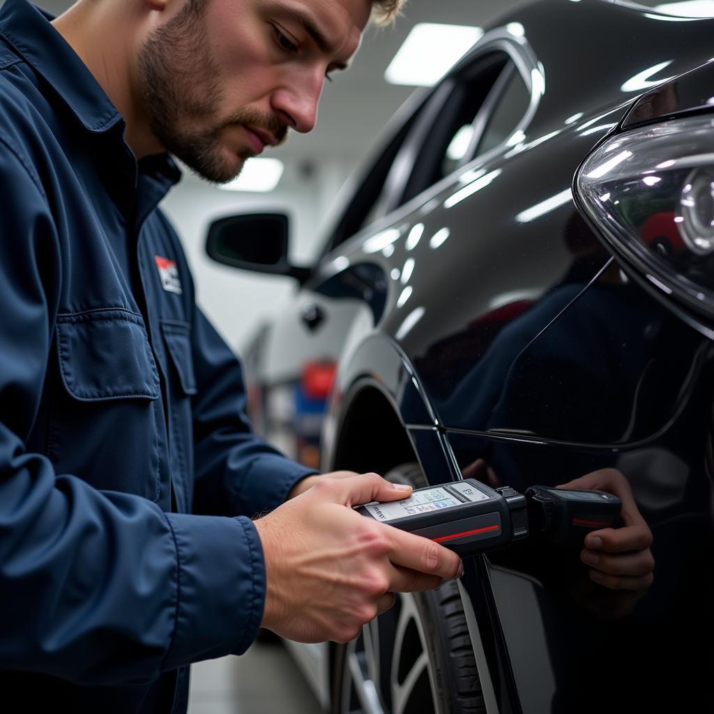 Mechanic Performing Car Electronic Diagnostics