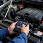 Mechanic Using Diagnostic Tool on Car