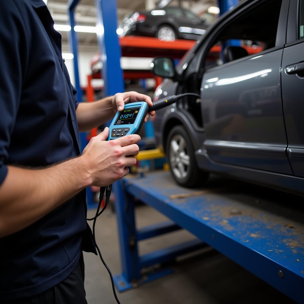 Mechanic Using a Diagnostic Tool