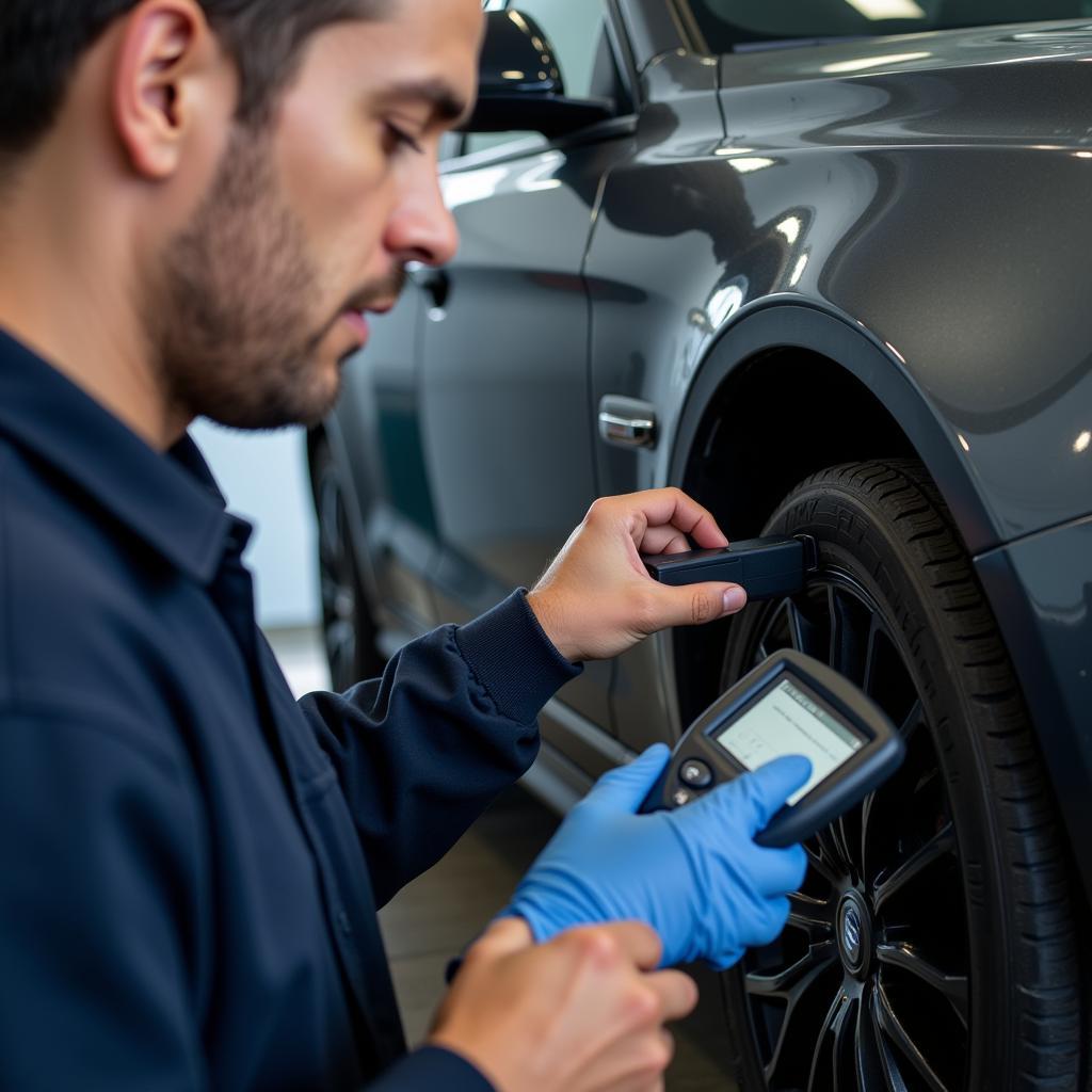 Mechanic Performing a Diagnostic Check on a Vehicle