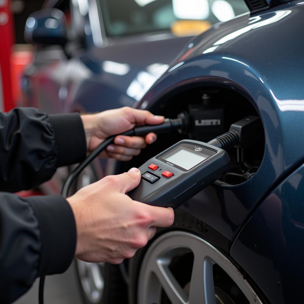 Mechanic Using a Diagnostic Tool for DPF Regeneration