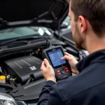 Mechanic Using a Diagnostic Tool