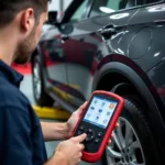 Mechanic Diagnosing a Car with a Scan Tool